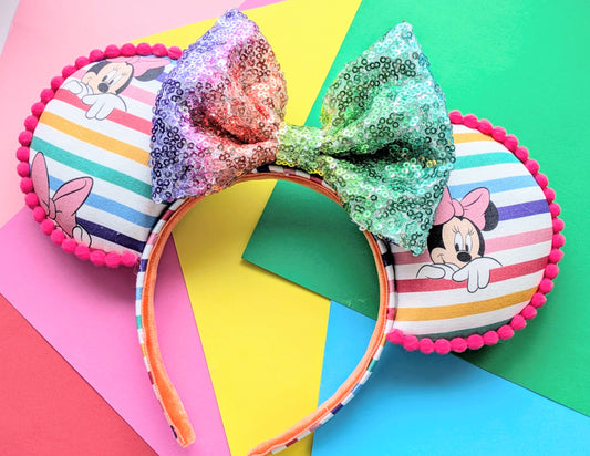 Minnie Pastel Rainbow Stripe Mouse Ears