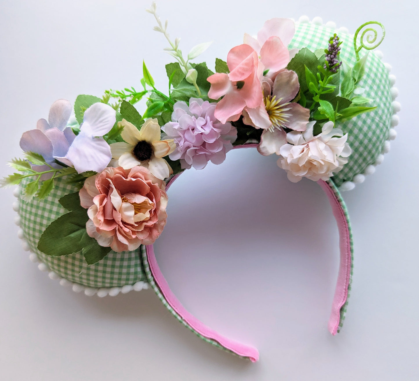 Gingham Floral Mouse Ears - green