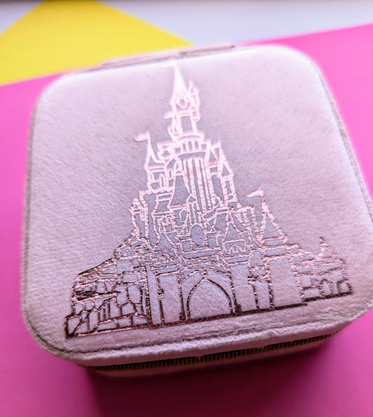 Pink Paris Castle Velvet Jewellery Box