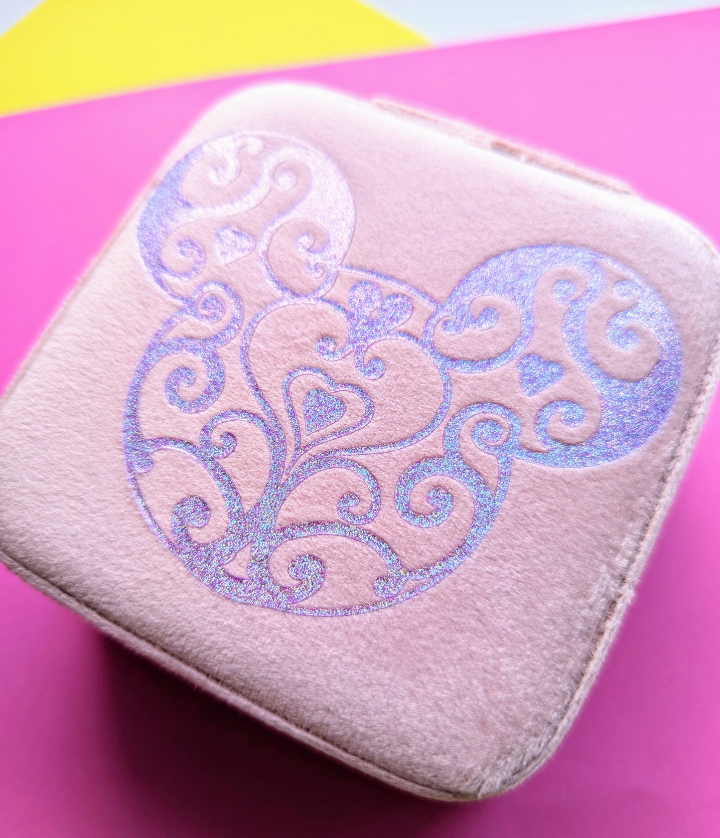 Pink with Lilac Mickey Velvet Jewellery Box