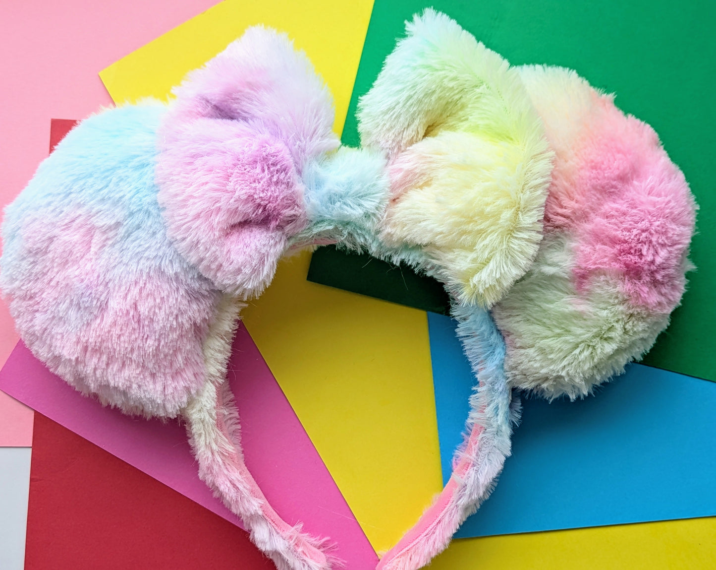 Fluffy Pastel Rainbow Mouse Ears