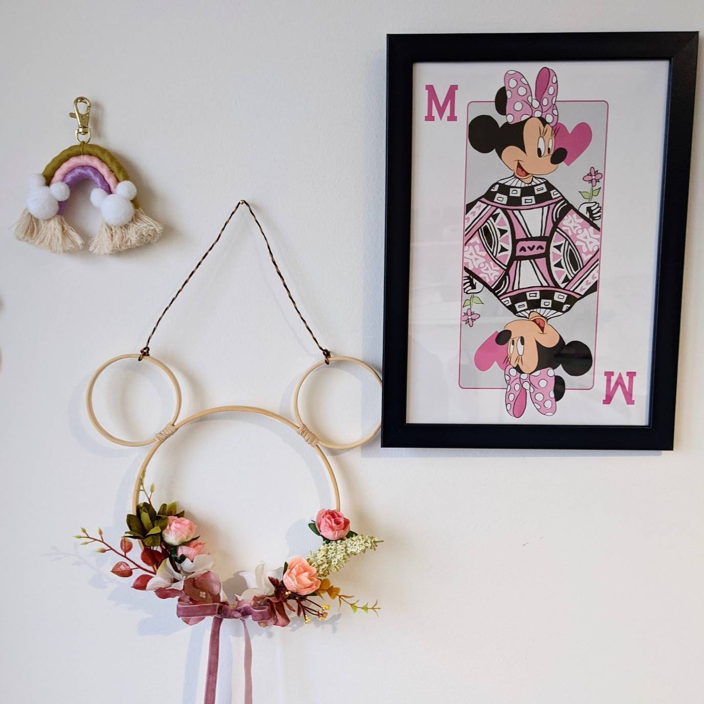 Small/medium Peachy Pink Mickey Wall Hanging - 18cm, 20cm or 23cm diameter